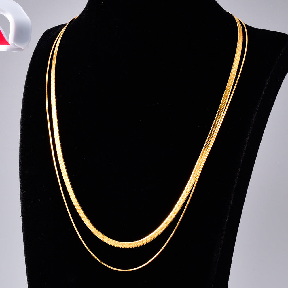 Two Layered 18K Gold Plated 304 Stainless Steel Snake Link Layered Necklace