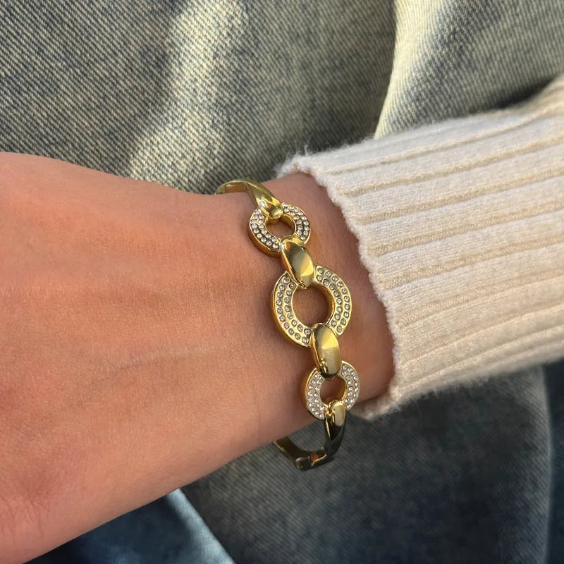 Connected Glam Zircon 18K Gold Plated Stainless Steel Bracelet