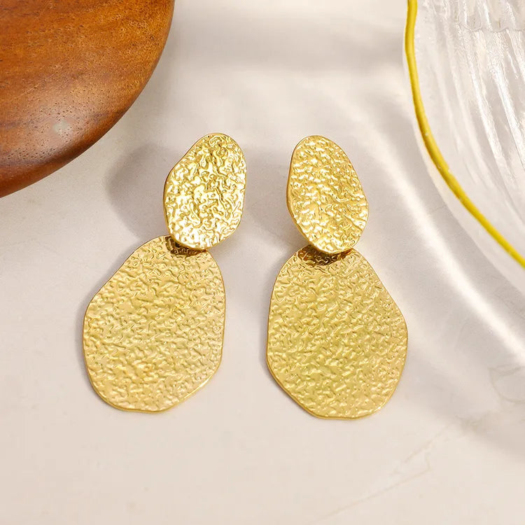 Vintage Oval 18K Gold Plated Irregular 304 Stainless Steel Earrings