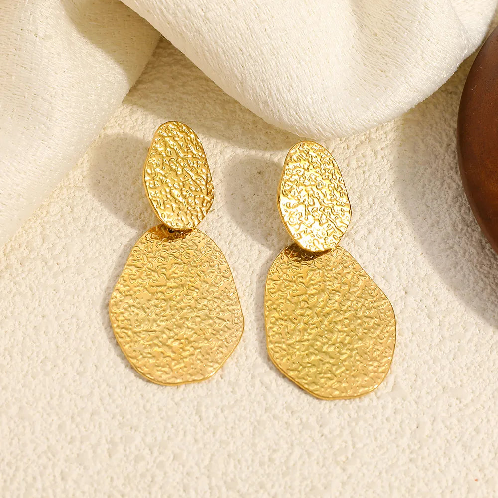 Vintage Oval 18K Gold Plated Irregular 304 Stainless Steel Earrings