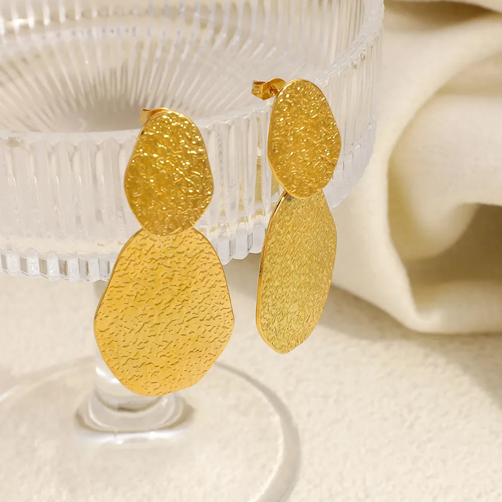 Vintage Oval 18K Gold Plated Irregular 304 Stainless Steel Earrings