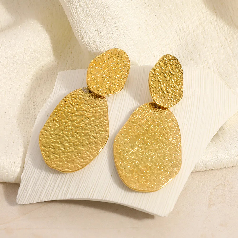 Vintage Oval 18K Gold Plated Irregular 304 Stainless Steel Earrings