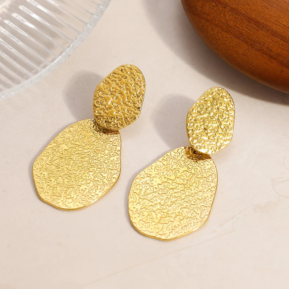 Vintage Oval 18K Gold Plated Irregular 304 Stainless Steel Earrings