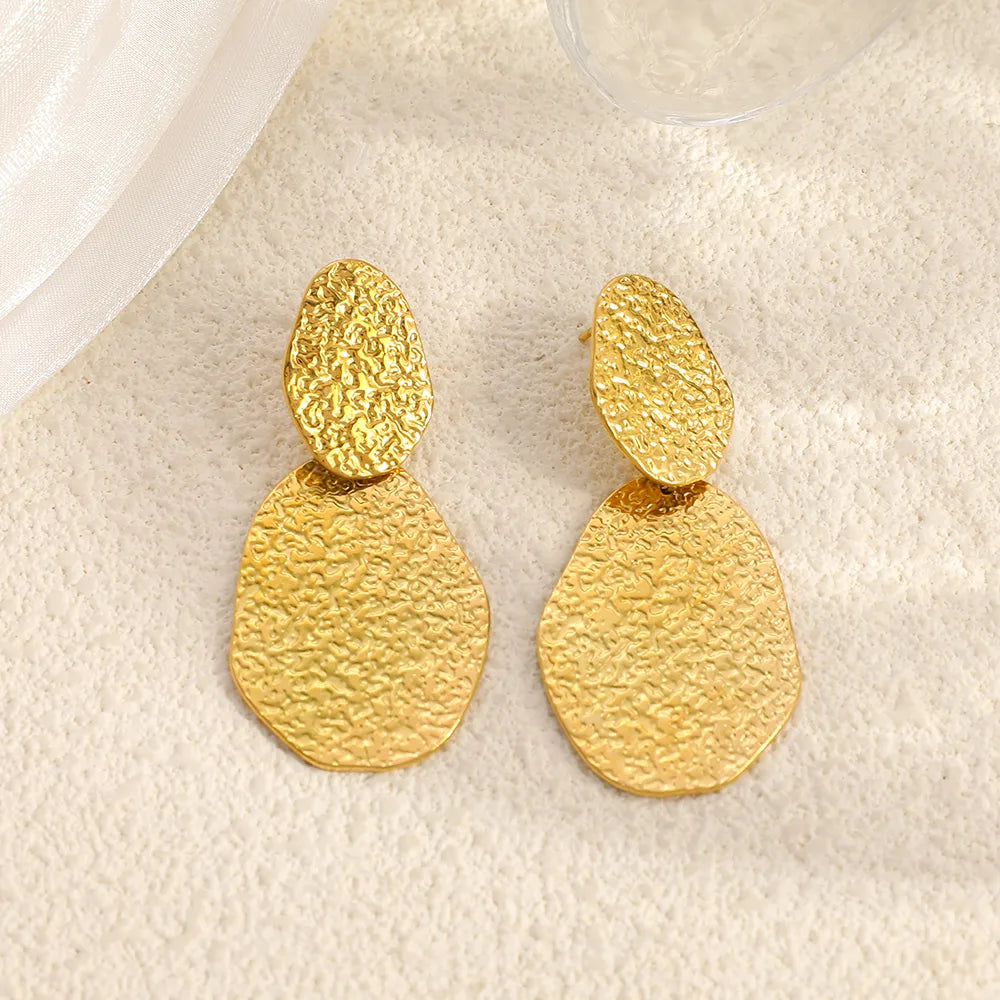 Vintage Oval 18K Gold Plated Irregular 304 Stainless Steel Earrings
