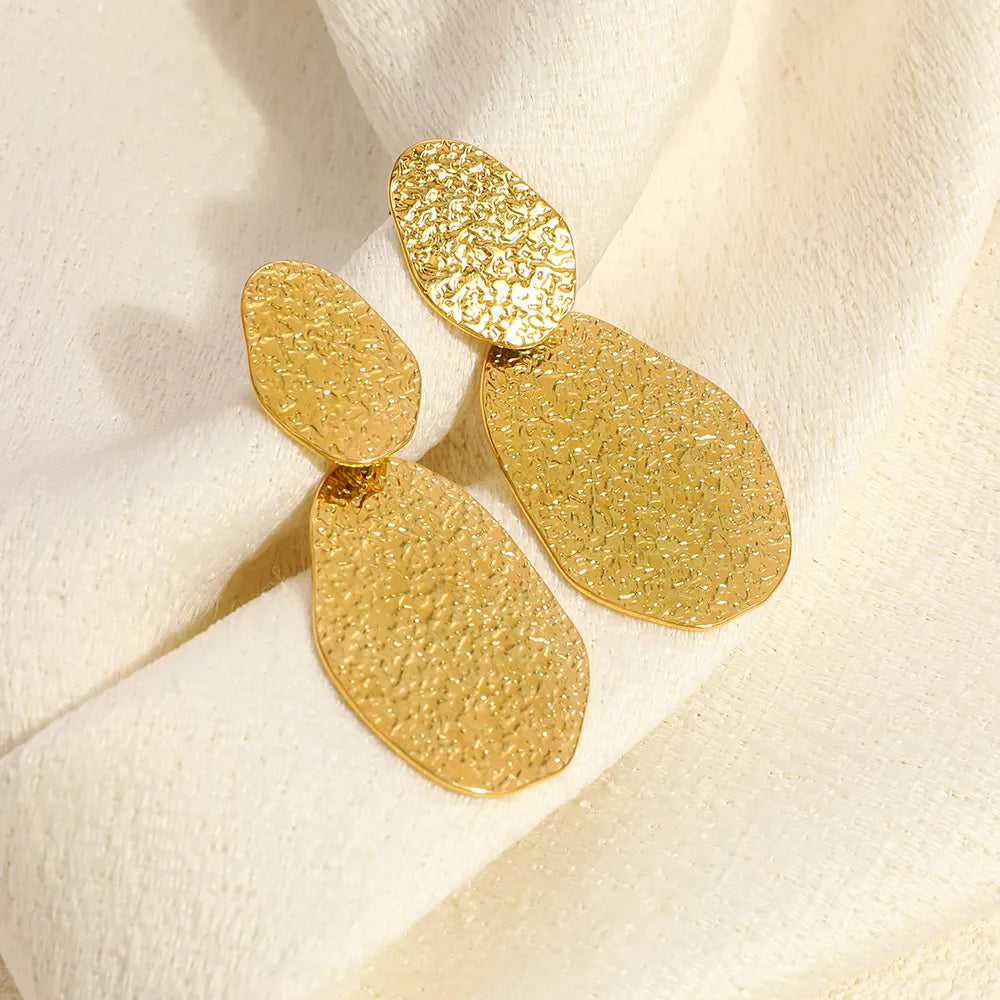 Vintage Oval 18K Gold Plated Irregular 304 Stainless Steel Earrings