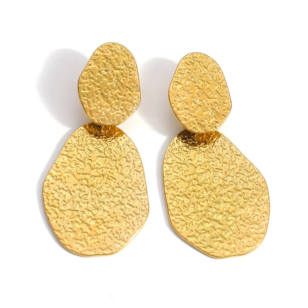 Vintage Oval 18K Gold Plated Irregular 304 Stainless Steel Earrings