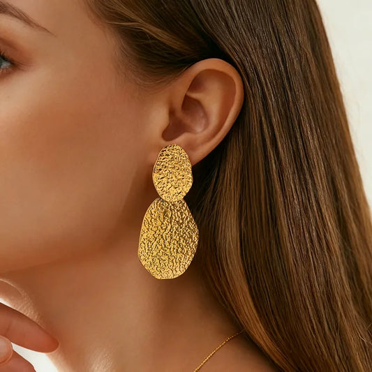 Vintage Oval 18K Gold Plated Irregular 304 Stainless Steel Earrings