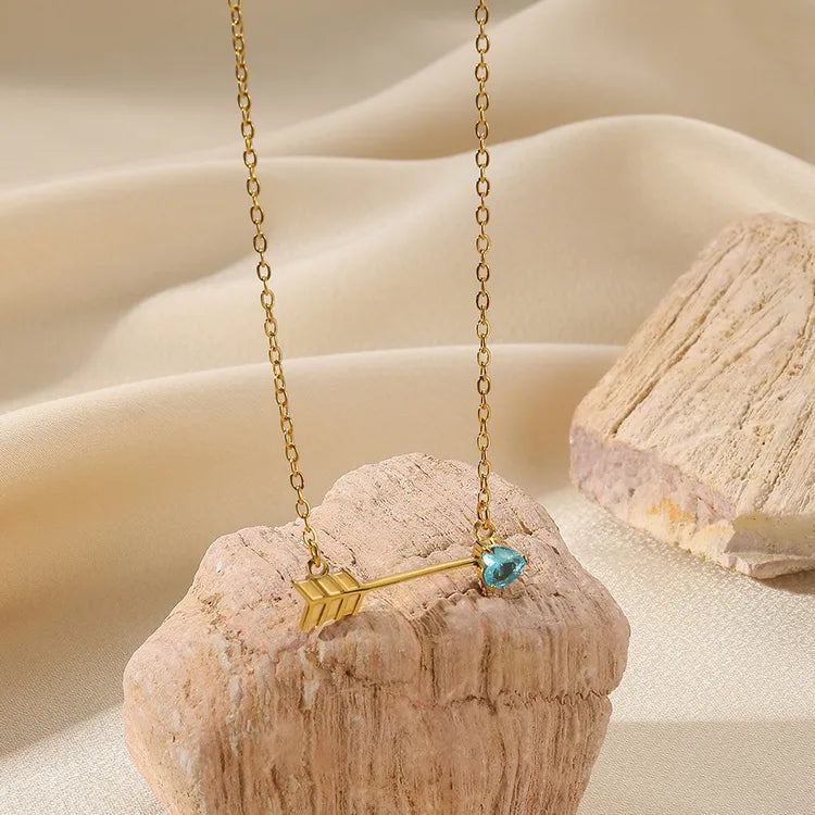 Unique Arrow 304 Stainless Steel Heart Zircon 18K Gold Plated Necklace