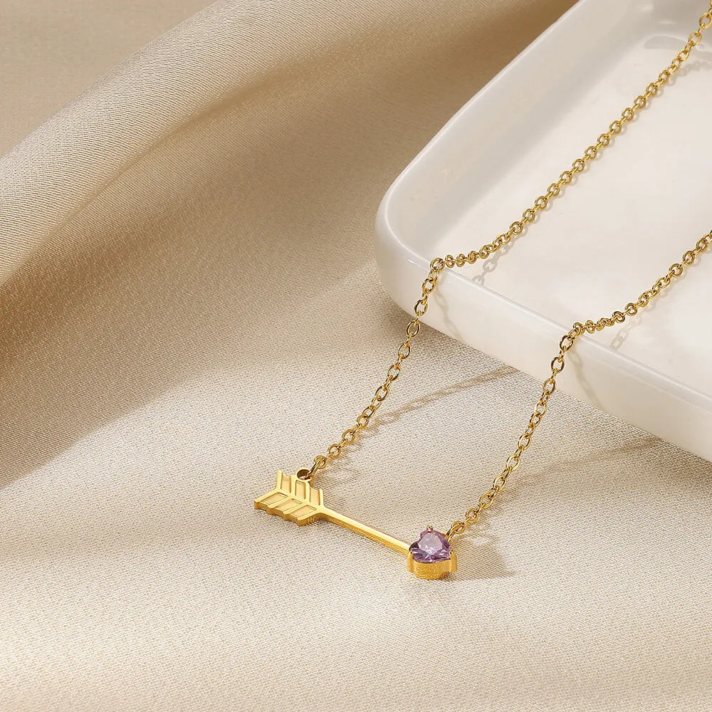 Unique Arrow 304 Stainless Steel Heart Zircon 18K Gold Plated Necklace