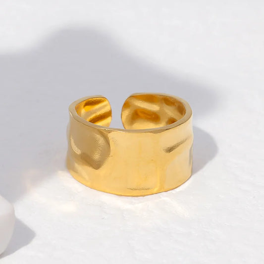 Abstract Beaten 304 Stainless Steel 18K Gold Plated Ring
