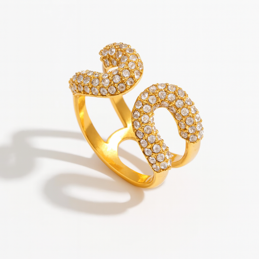Exaggerated 304 Stainless Steel Rhinestone 18K Gold Plated Ring