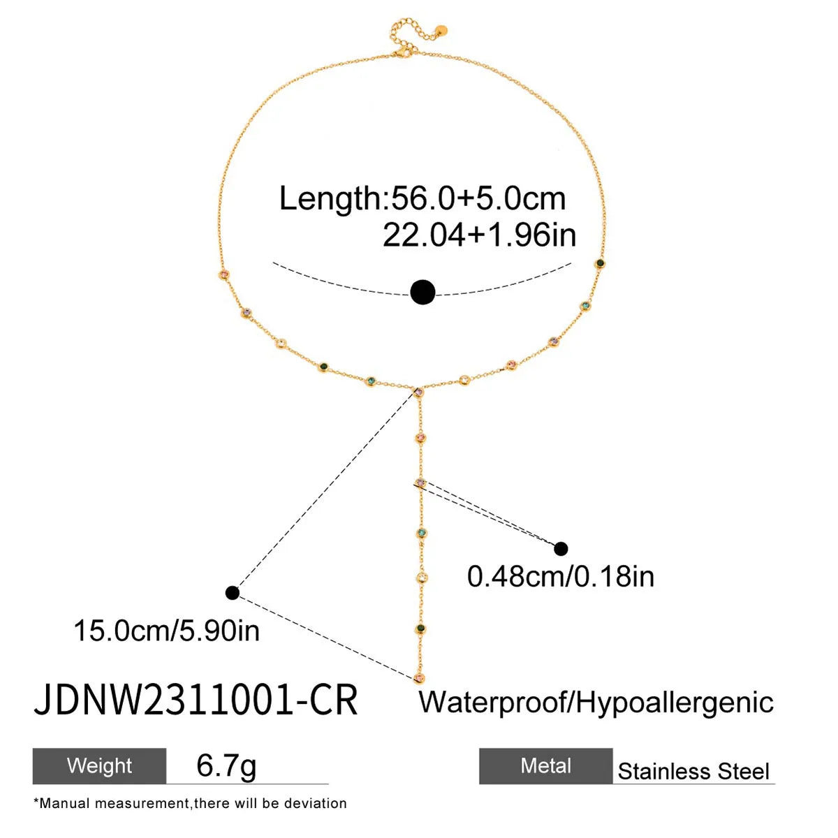 Classic 16K Gold Stainless Steel Zircon Four-Pointed Star Y Chain Necklace