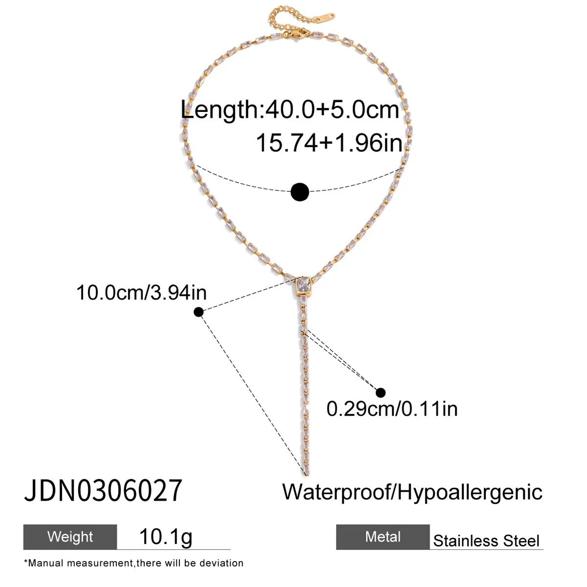 Classic 16K Gold Stainless Steel Zircon Four-Pointed Star Y Chain Necklace