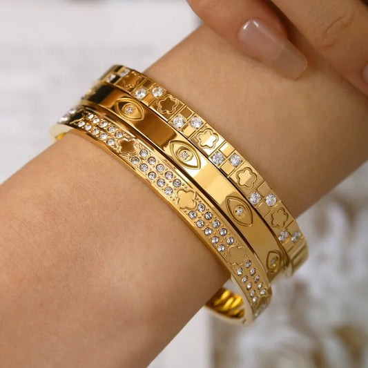 Luxurious 304 Stainless Steel 18K Gold Plated Elegant Bangle Set