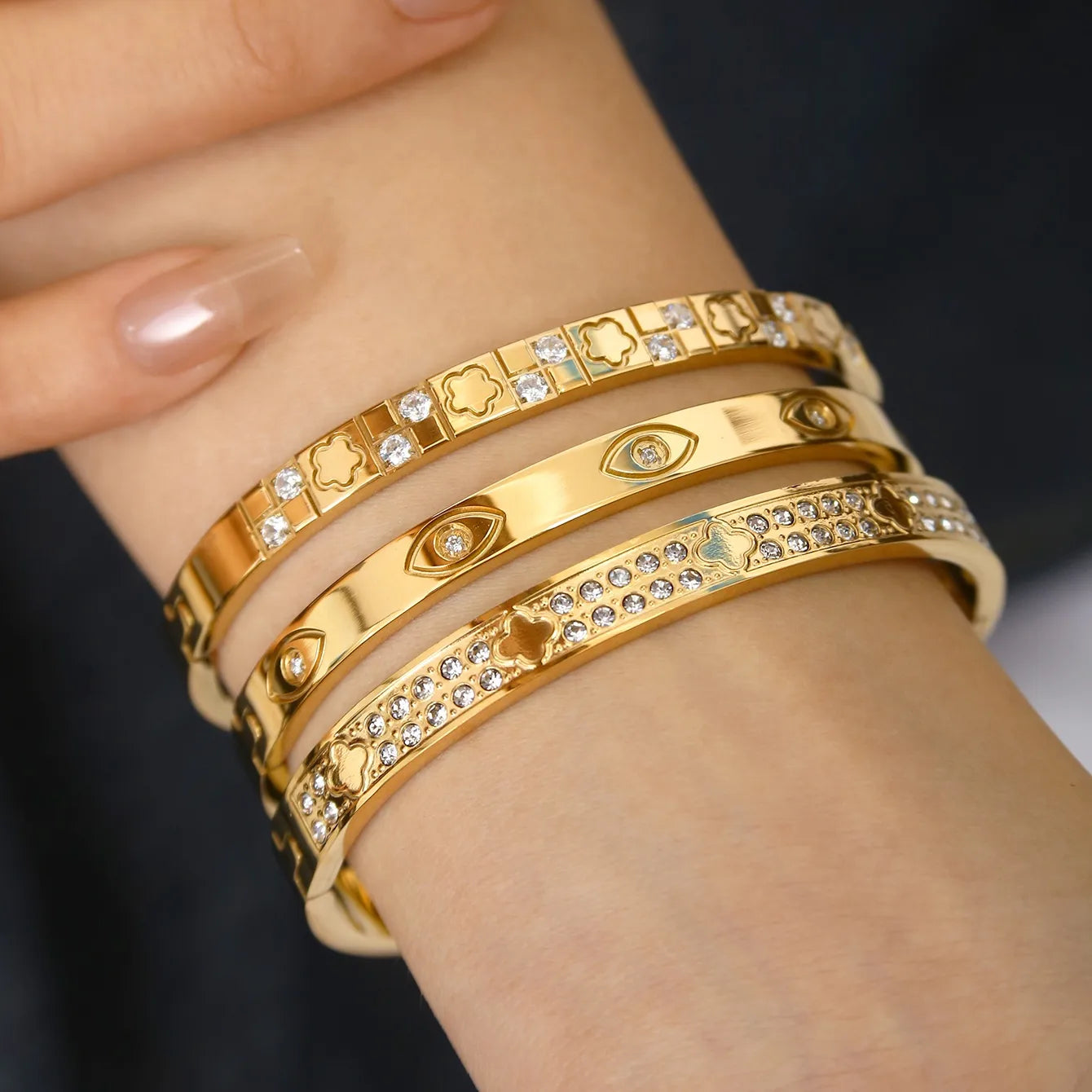 Luxurious 304 Stainless Steel 18K Gold Plated Elegant Bangle Set