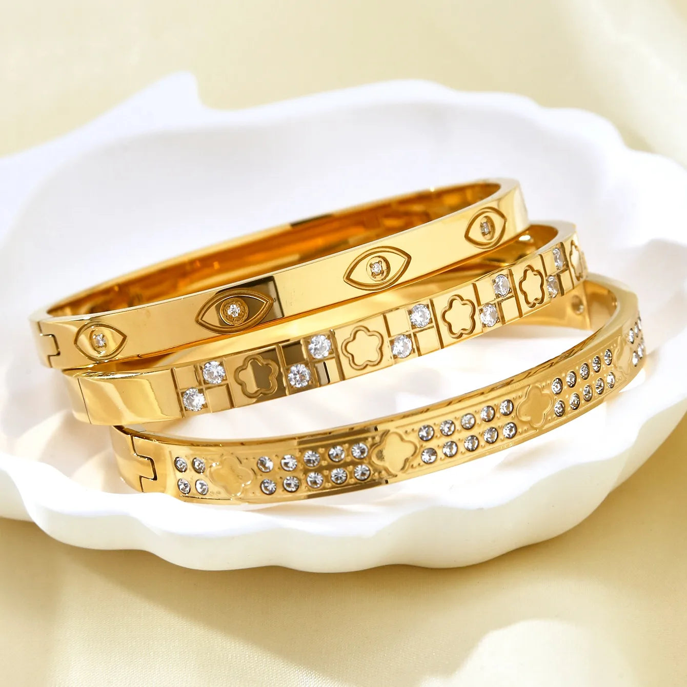 Luxurious 304 Stainless Steel 18K Gold Plated Elegant Bangle Set