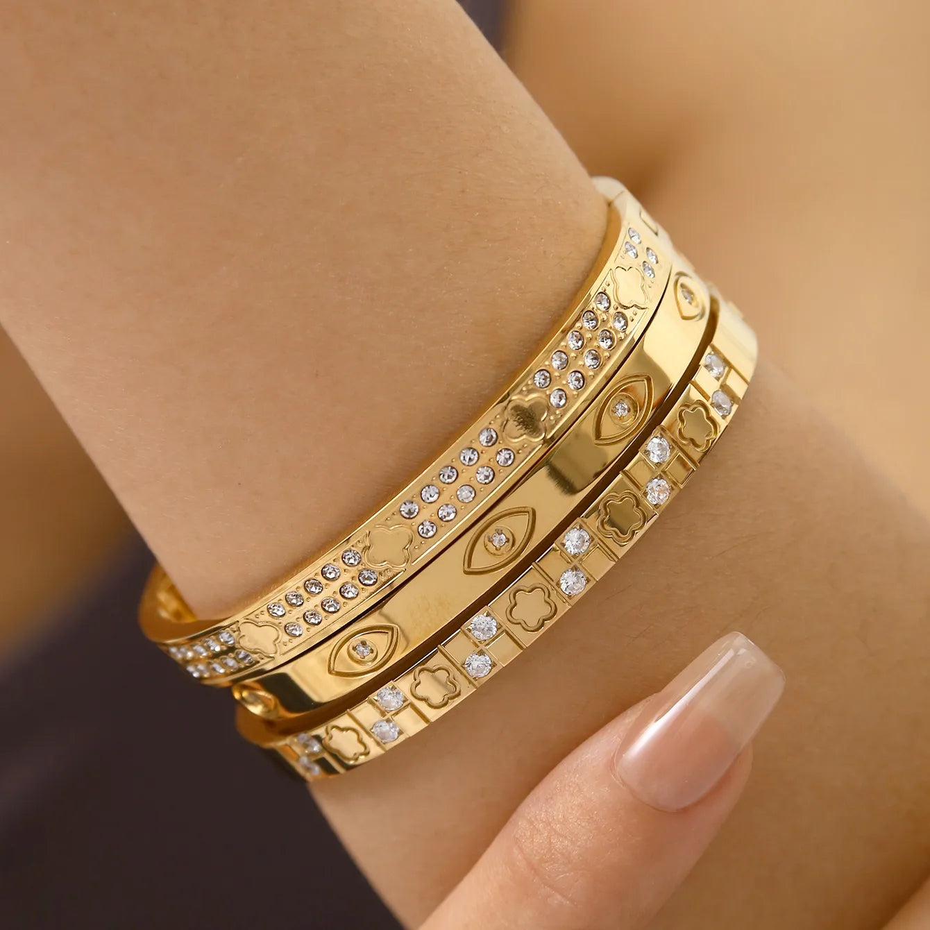Luxurious 304 Stainless Steel 18K Gold Plated Elegant Bangle Set