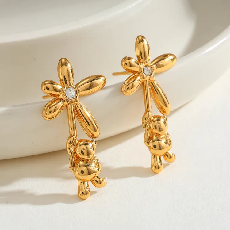 Cute Flower Bed 304 Stainless Steel 18K Gold Plated Zircon Earrings