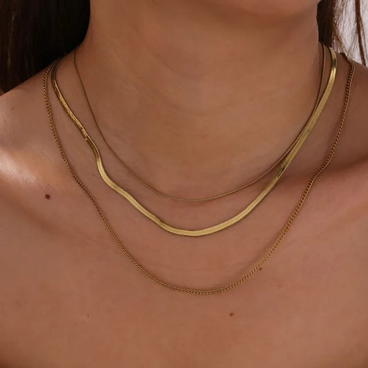 Vintage Three Layered 18K Gold Plated 304 Stainless Steel Elegant Necklace