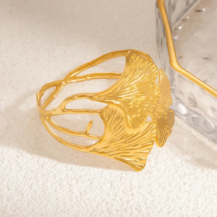 Ginkgo Leaf 304 Stainless Steel 18K Gold Plated Bracelet