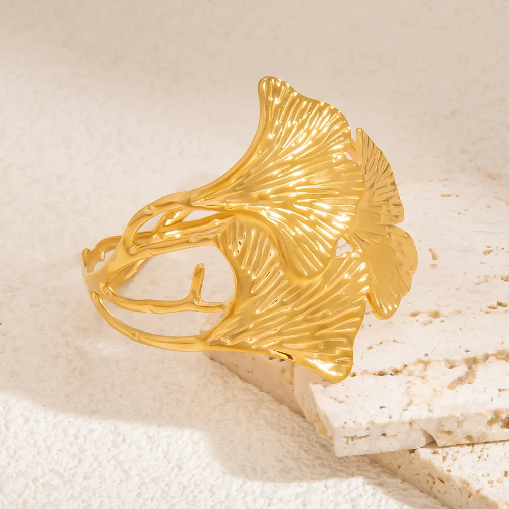 Ginkgo Leaf 304 Stainless Steel 18K Gold Plated Bracelet