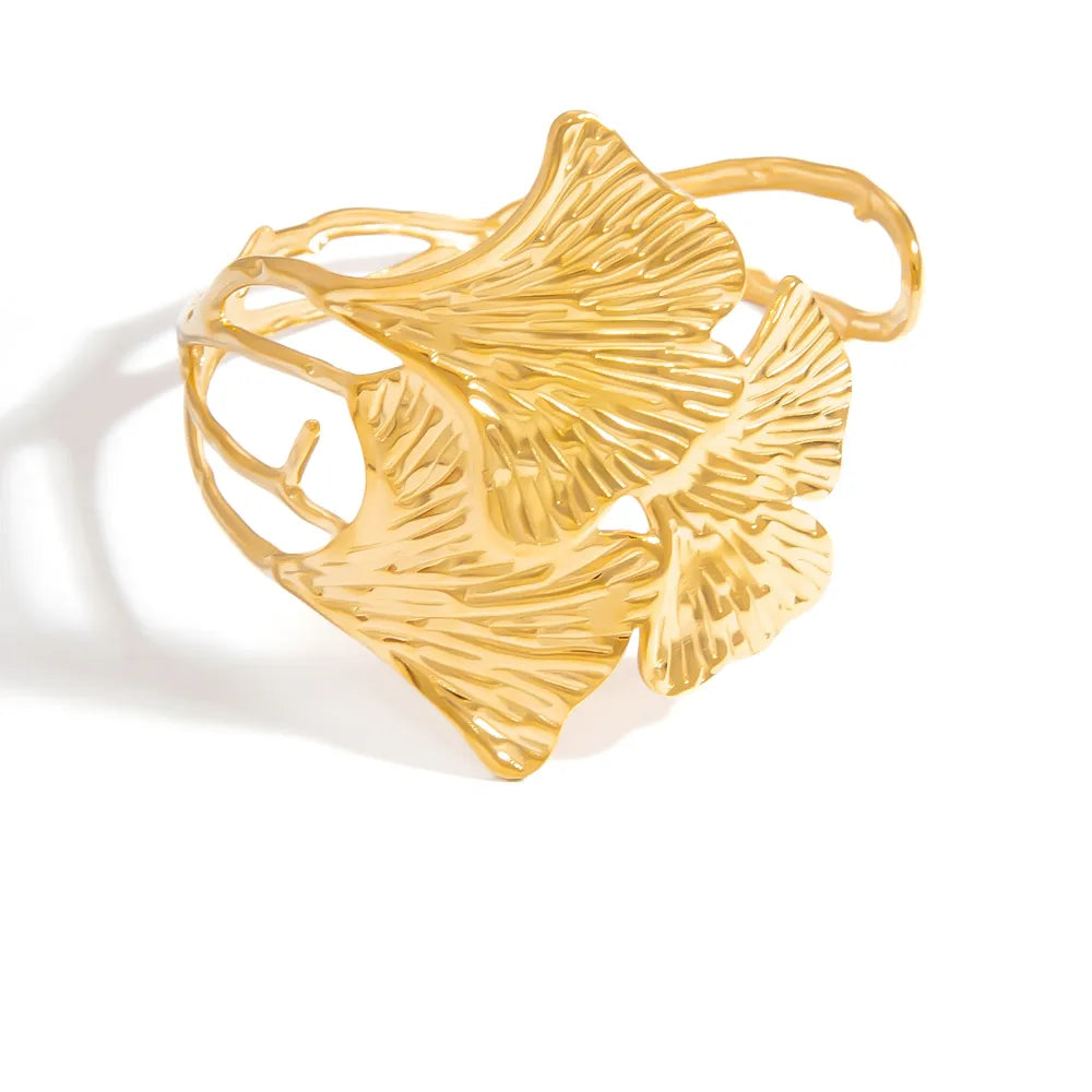 Ginkgo Leaf 304 Stainless Steel 18K Gold Plated Bracelet