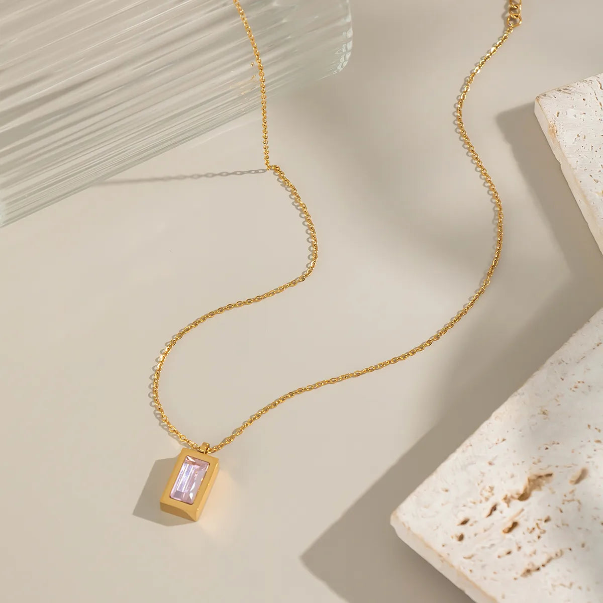 Rectangle 304 Stainless Steel 18K Gold Plated Polishing Plating Cable Chain Pendant Necklace