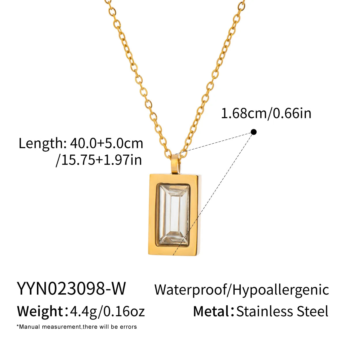 Rectangle 304 Stainless Steel 18K Gold Plated Polishing Plating Cable Chain Pendant Necklace