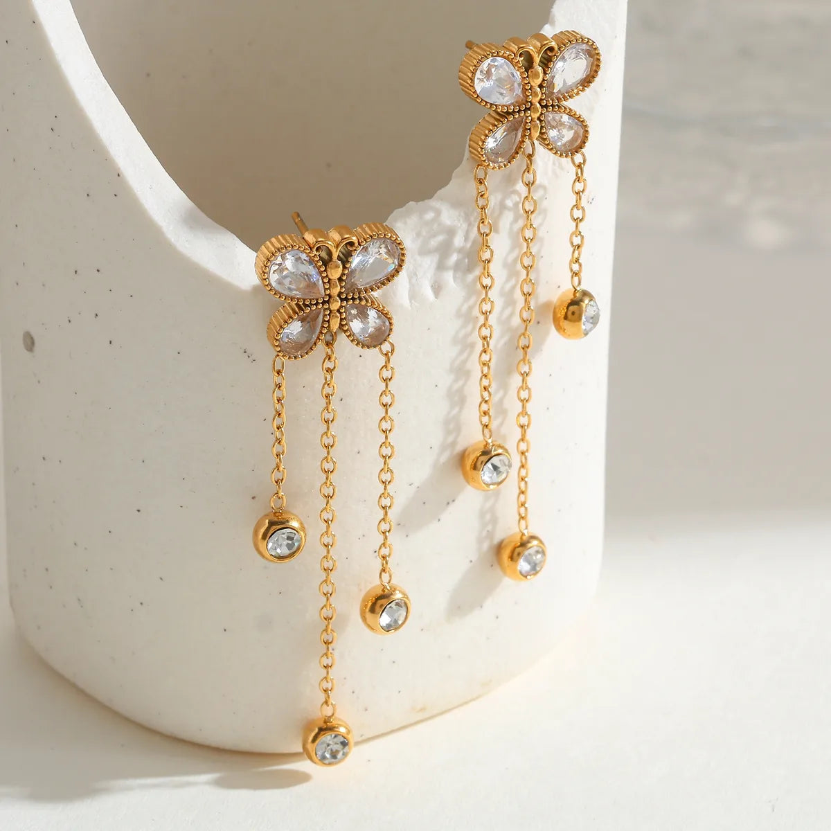 Butterfly Tassel 18K Gold Plated Zircon 304 Stainless Steel Stud Earring