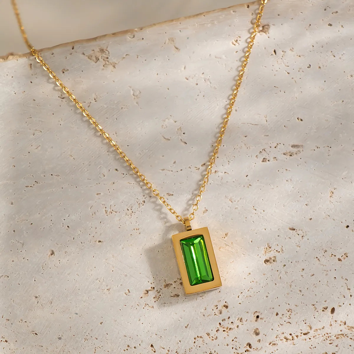 Rectangle 304 Stainless Steel 18K Gold Plated Polishing Plating Cable Chain Pendant Necklace
