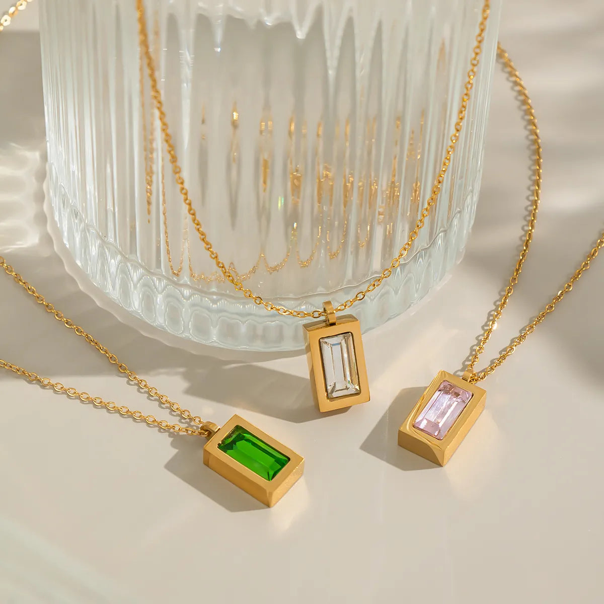 Rectangle 304 Stainless Steel 18K Gold Plated Polishing Plating Cable Chain Pendant Necklace