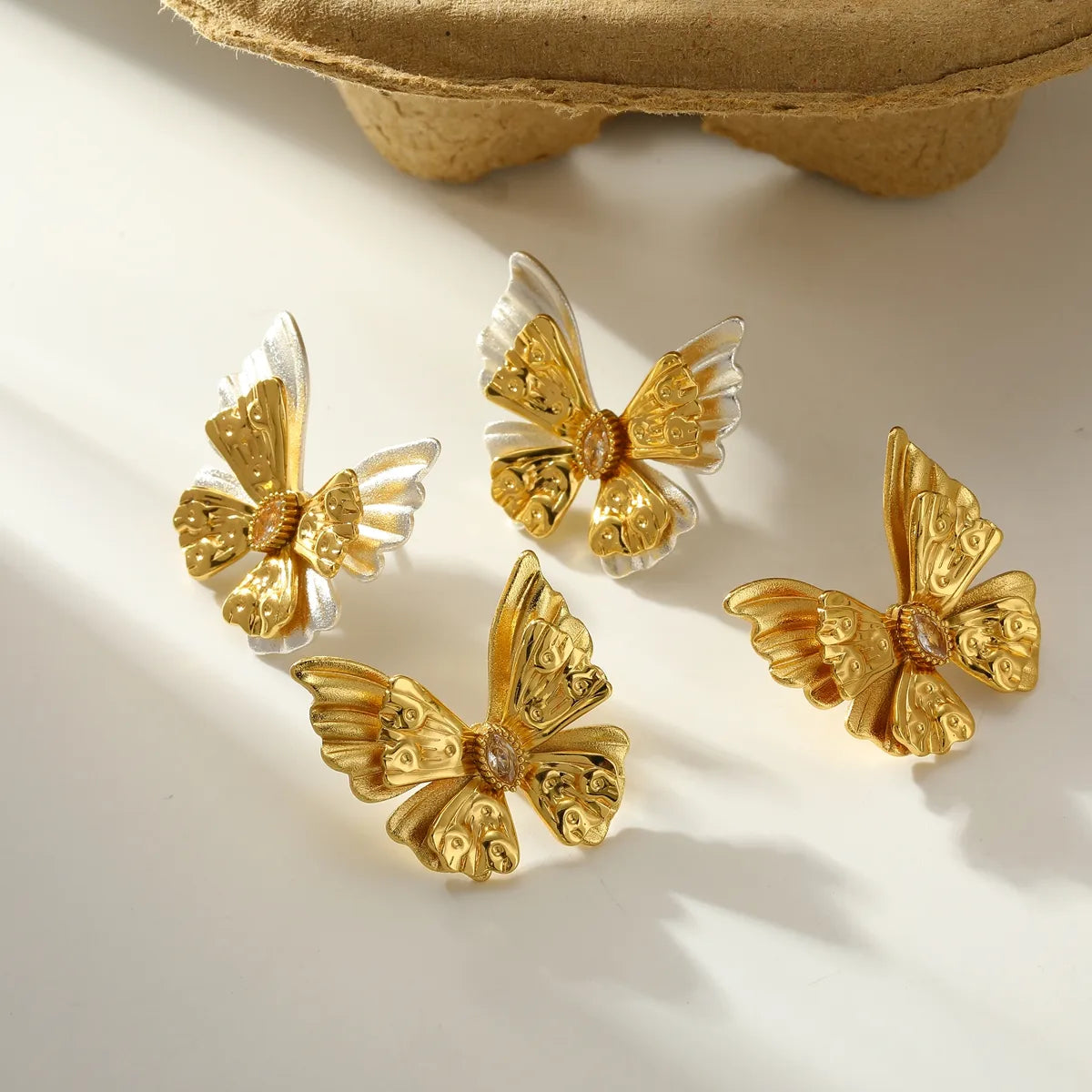 Zircon Butterfly Stainless Steel 18K Gold Plated Earrings