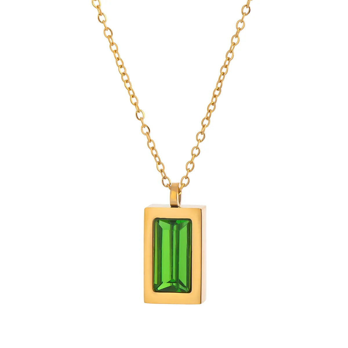 Rectangle 304 Stainless Steel 18K Gold Plated Polishing Plating Cable Chain Pendant Necklace