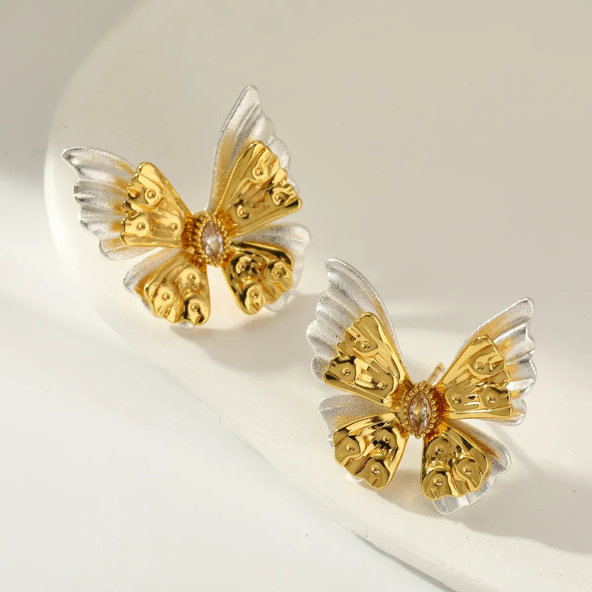 Zircon Butterfly Stainless Steel 18K Gold Plated Earrings