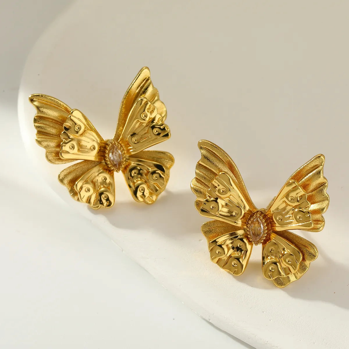 Zircon Butterfly Stainless Steel 18K Gold Plated Earrings