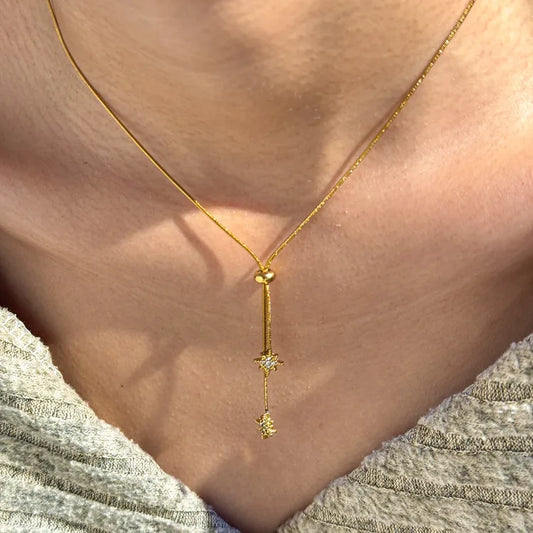 Zircon Starry 18K Gold Plated Pattern 304 Stainless Steel Necklace