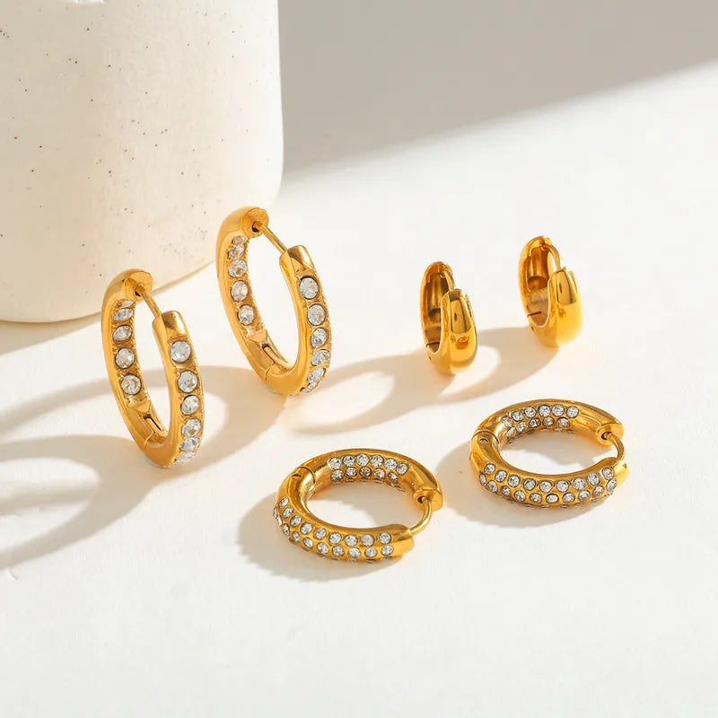 Inner and Outer Zircon 18K Gold Plated 304 Stainless Steel Ear Hoop
