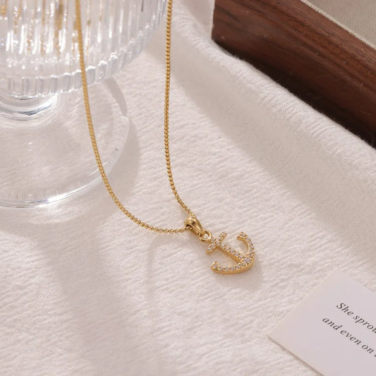 Anchor 304 Stainless Steel 18K Gold Plated Necklace
