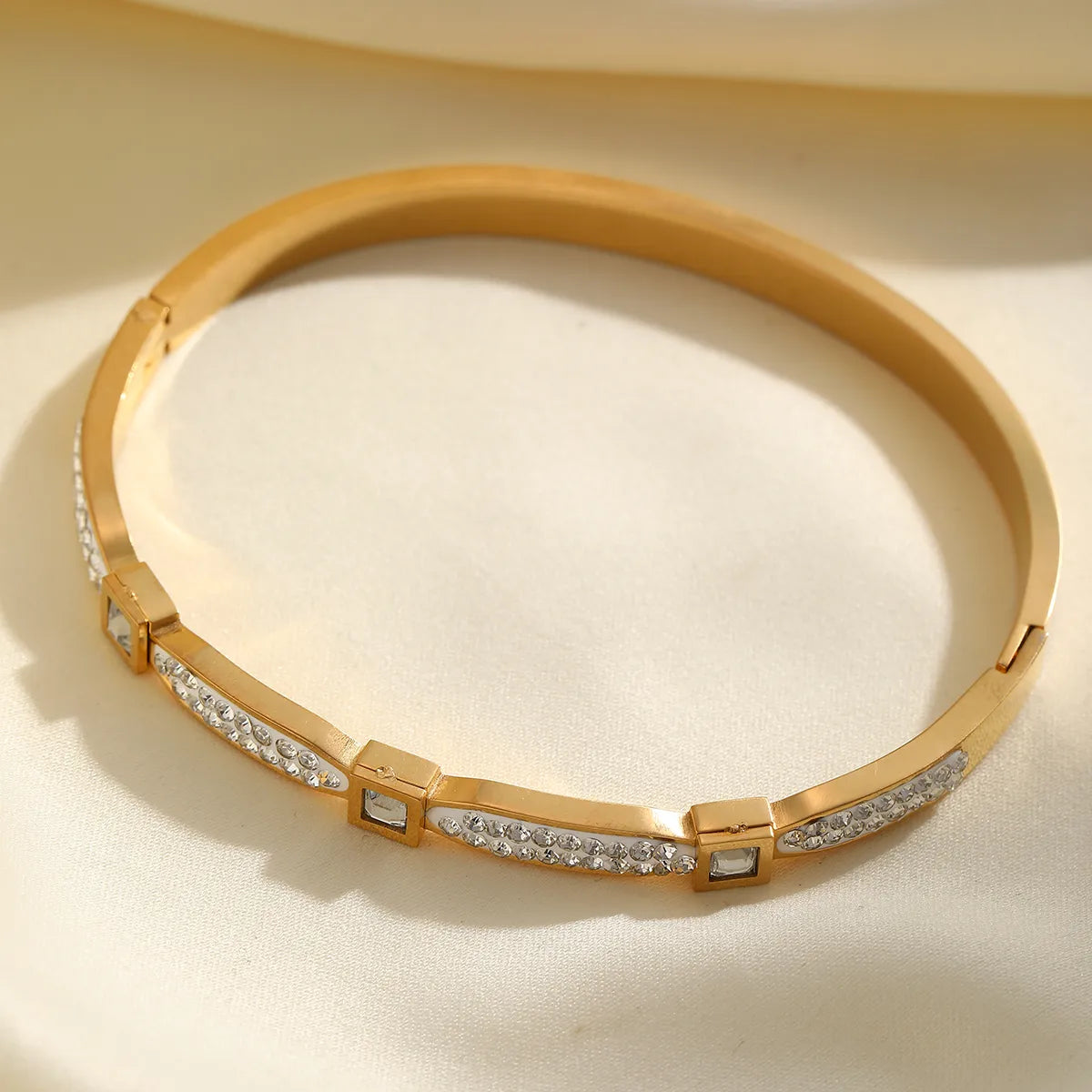 Geometric 304 Stainless Steel 18K Gold Plated Zircon Bangle