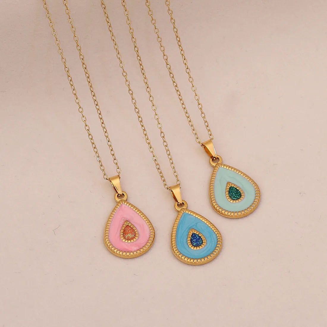 Romantic Artistic Water Droplets 304 Stainless Steel 18K Gold Plated Cable Chain Pendant Necklace