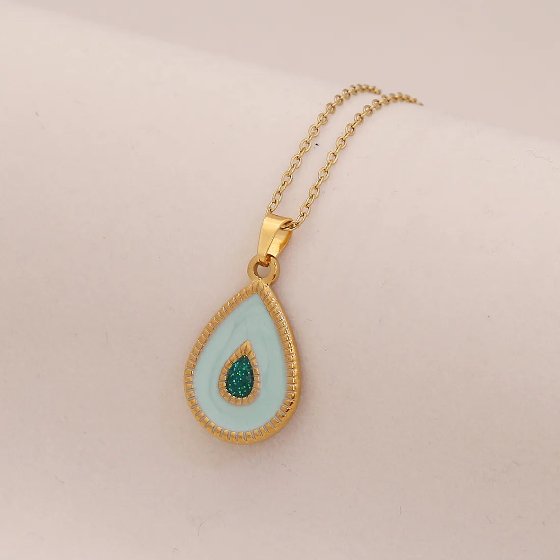 Romantic Artistic Water Droplets 304 Stainless Steel 18K Gold Plated Cable Chain Pendant Necklace