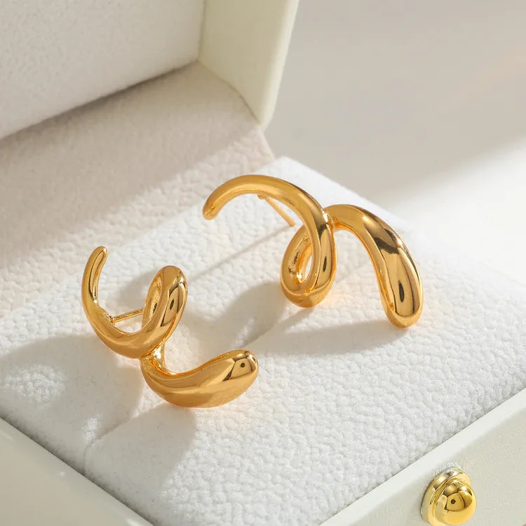 Irregular Curve Casual 18K Gold Plated Stainless Steel Earring