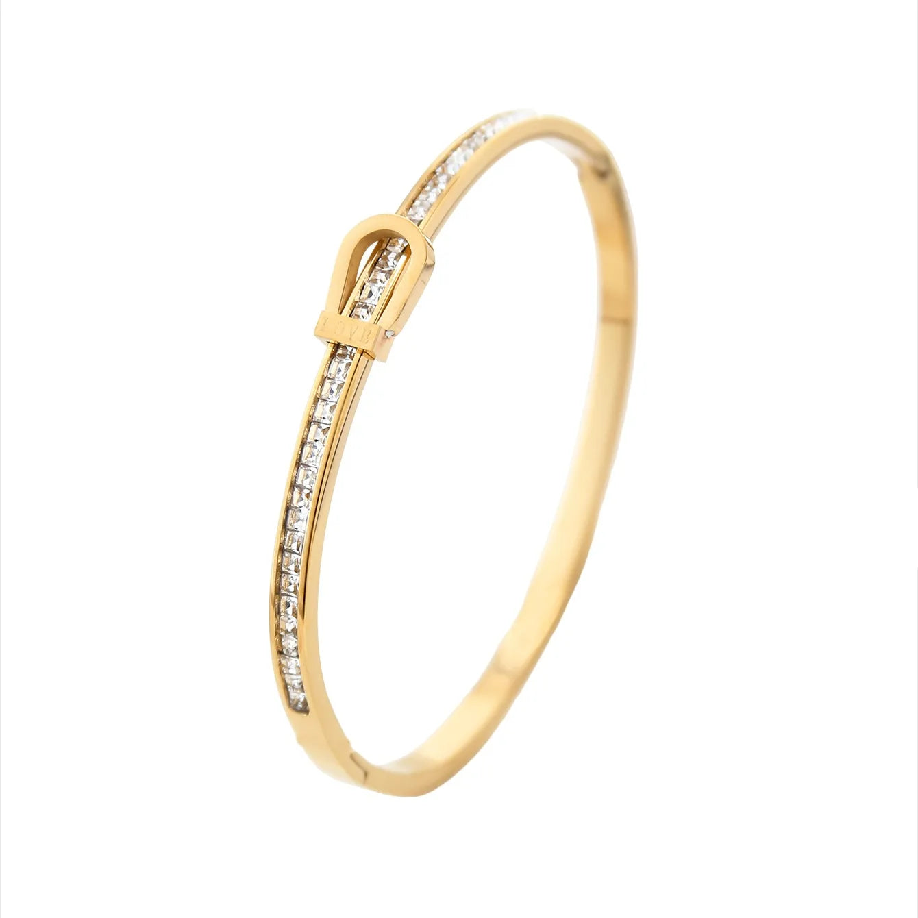 Luxury Design Stainless Steel 18K Gold Plated Zirconia Bracelet Set