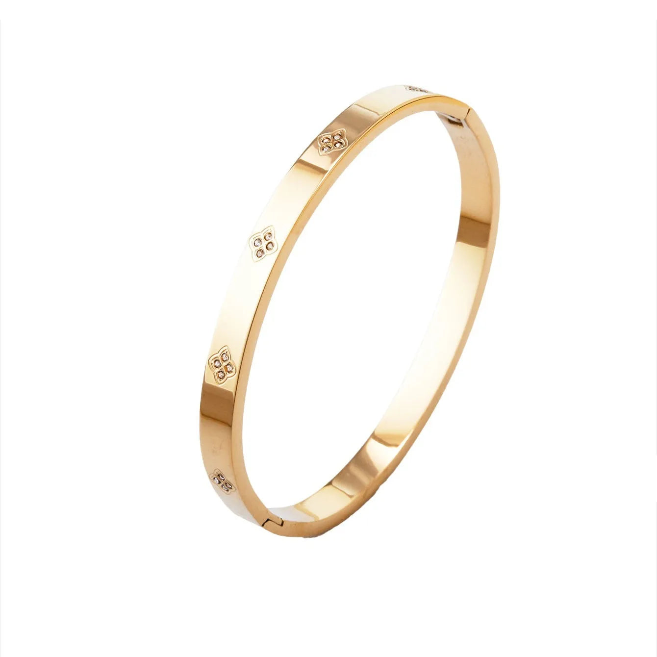 Luxury Design Stainless Steel 18K Gold Plated Zirconia Bracelet Set