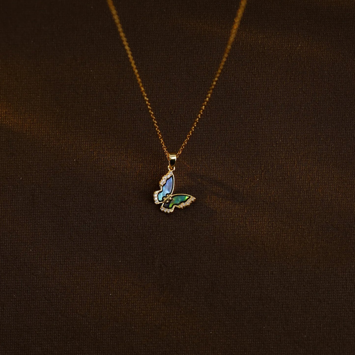 Heart Shape Flower Butterfly 304 Stainless Steel Zircon Abalone Shell 18K Gold Plated  Necklace