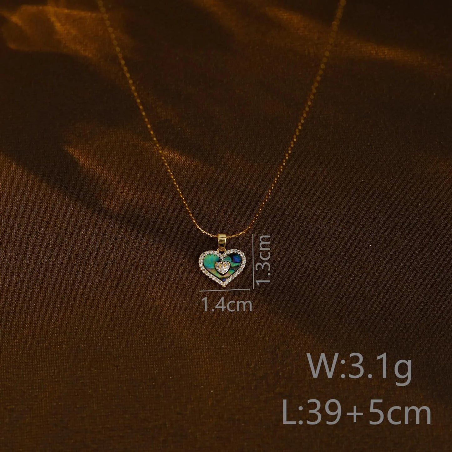 Heart Shape Flower Butterfly 304 Stainless Steel Zircon Abalone Shell 18K Gold Plated  Necklace