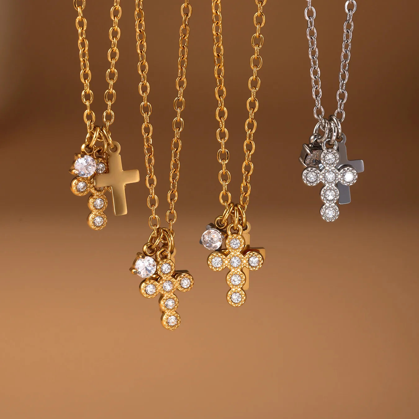 Shiny Geometry 304 Stainless Steel Imitation Diamond Zircon 18K Gold Plated PVD Coated Plating Inlay Chain Necklace