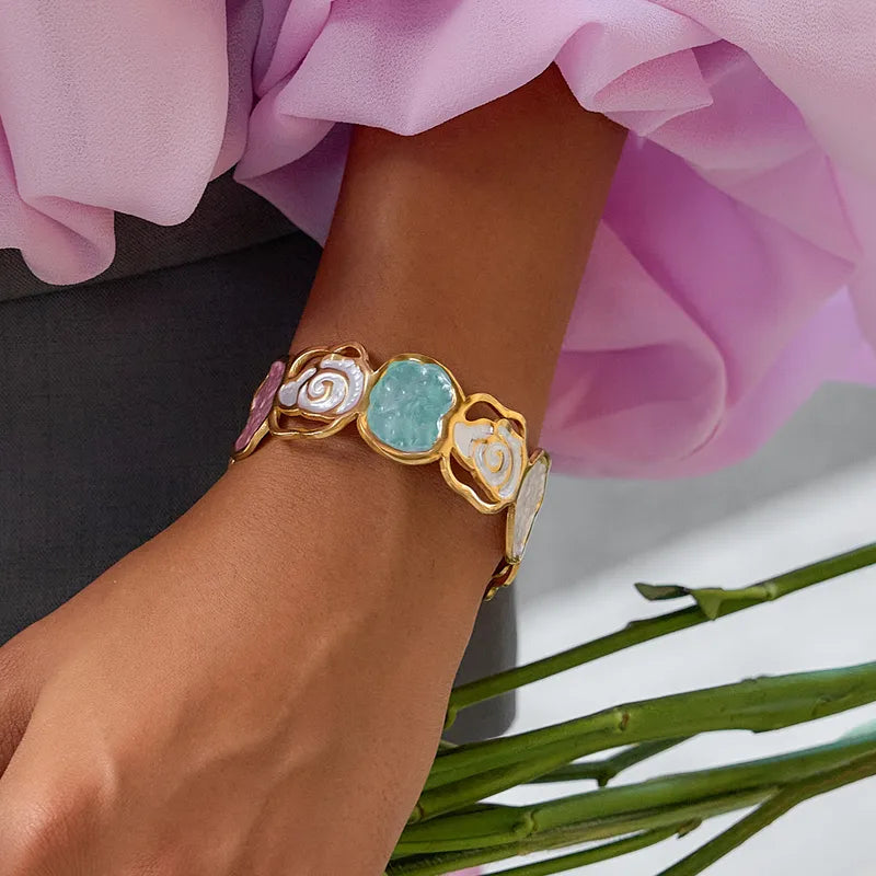 Romantic Style 18K Gold Stainless Steel Painted Colorful Bracelet