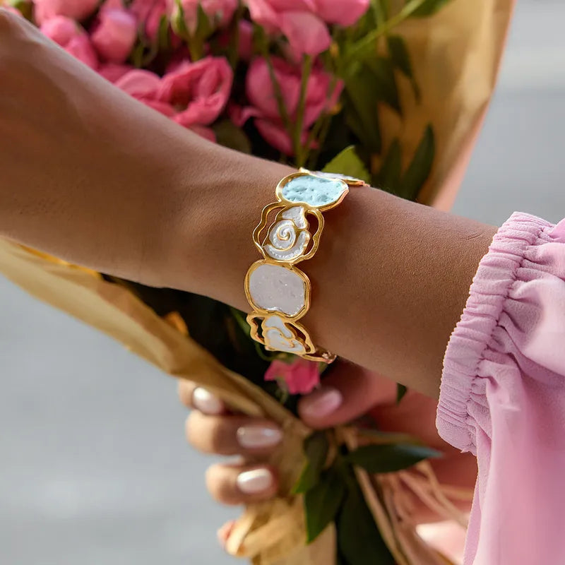 Romantic Style 18K Gold Stainless Steel Painted Colorful Bracelet