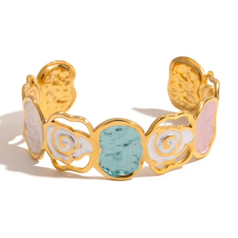 Romantic Style 18K Gold Stainless Steel Painted Colorful Bracelet